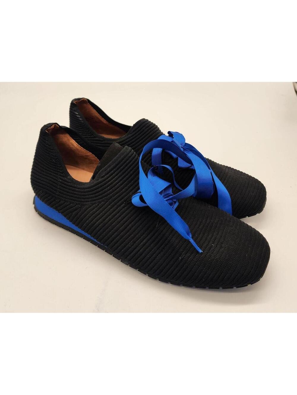 L'Amour Des Pieds Black Blue Ribbed Knit Sneakers Ribbon Lace Comfort Shoes 9.5